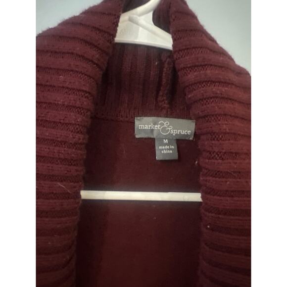 Market Spruce Womens Open Front Long Sleeve Knit Sweater Size M Wine Color - Picture 2 of 3